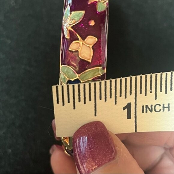Cloisonne Enamel Floral Hinged Bangle Bracelet - Picture 10 of 11
